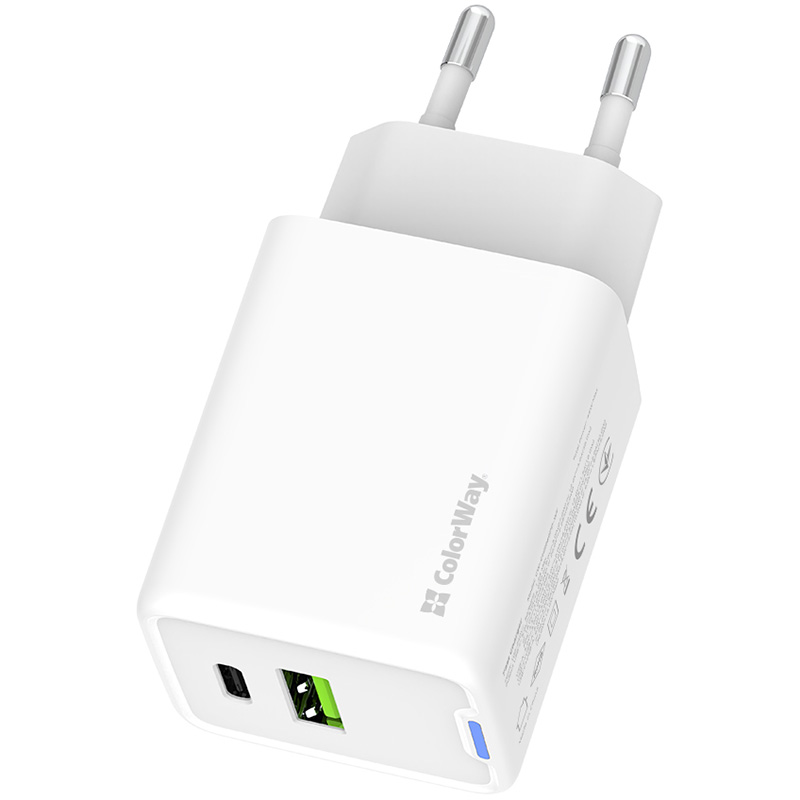 Зарядное устройство COLORWAY GaN Mini 45W 1xUSB-A, 1xUSB-C Fast Charging White (CW-CHS060PD-WT)