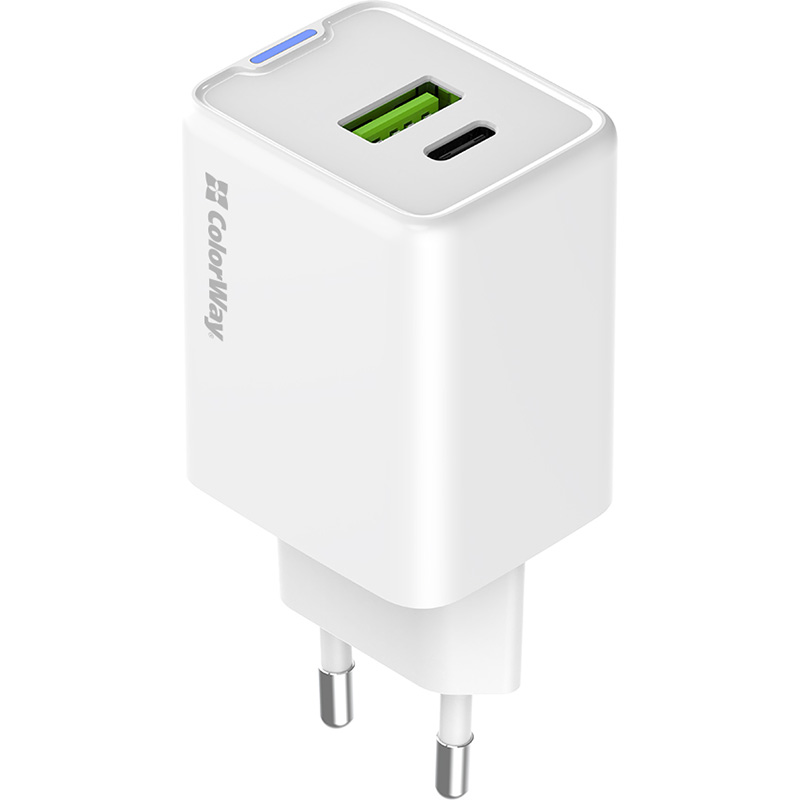 Зарядное устройство COLORWAY GaN Mini 45W 1xUSB-A, 1xUSB-C Fast Charging White (CW-CHS060PD-WT)