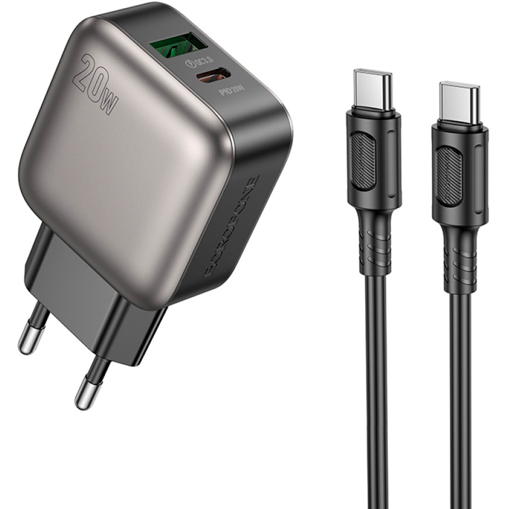 Зарядний пристрій BOROFONE BAS54A Absolute 1xUSB-C, 1xUSB-A, PD20W, QC3.0 Black w/Type-C cable