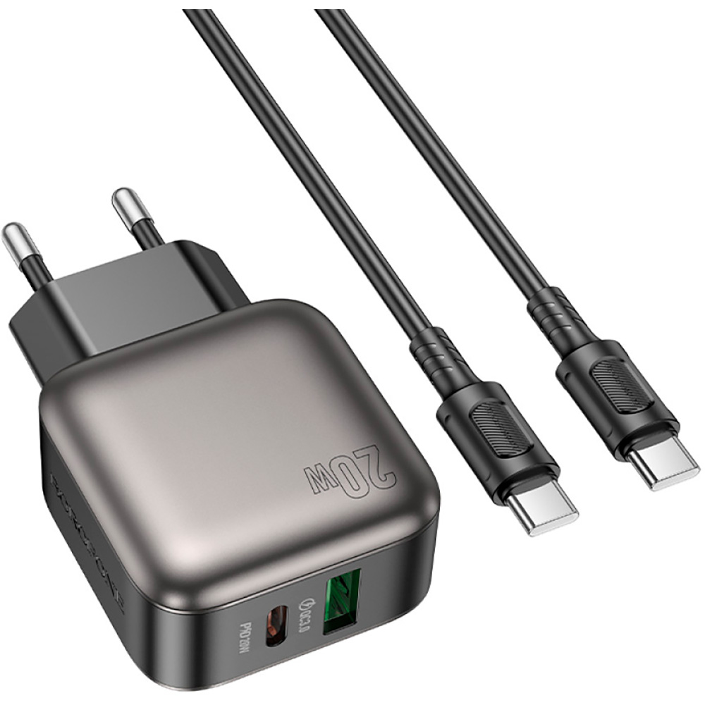 Зарядний пристрій BOROFONE BAS54A Absolute 1xUSB-C, 1xUSB-A, PD20W, QC3.0 Black w/Type-C cable