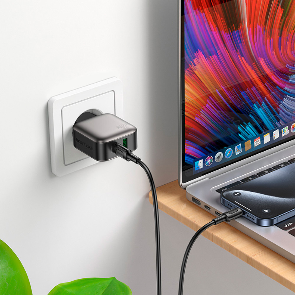 Зарядний пристрій BOROFONE BAS54A Absolute 1xUSB-C, 1xUSB-A, PD20W, QC3.0 Black w/Type-C cable