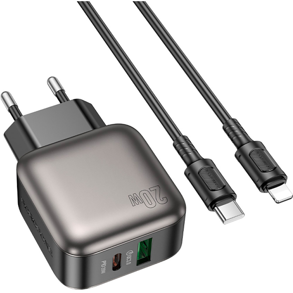Зарядное устройство BOROFONE BAS54A Absolute 1xUSB-C, 1xUSB-A, PD20W, QC3.0 Black w/Type-C to Lightning cable