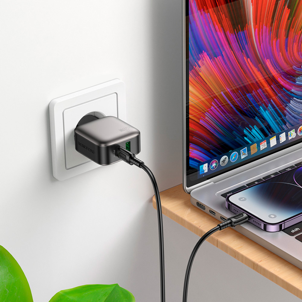 Зарядное устройство BOROFONE BAS54A Absolute 1xUSB-C, 1xUSB-A, PD20W, QC3.0 Black w/Type-C to Lightning cable