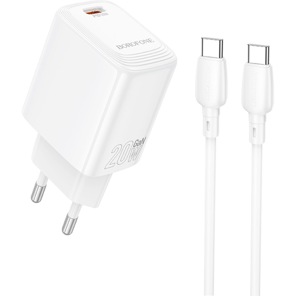 Зарядний пристрій BOROFONE BN26 Fuente 1xUSB-C, PD20W, QC3.0 White w/Type-C cable