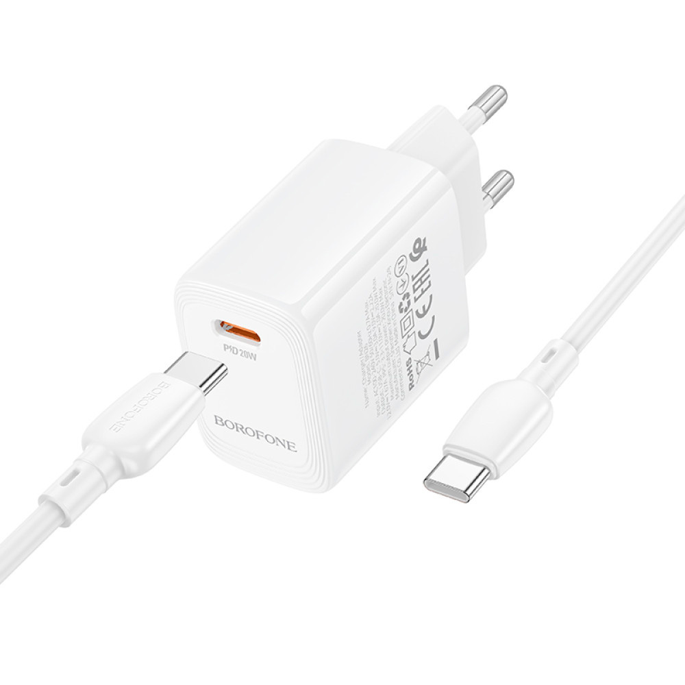 Зарядний пристрій BOROFONE BN26 Fuente 1xUSB-C, PD20W, QC3.0 White w/Type-C cable