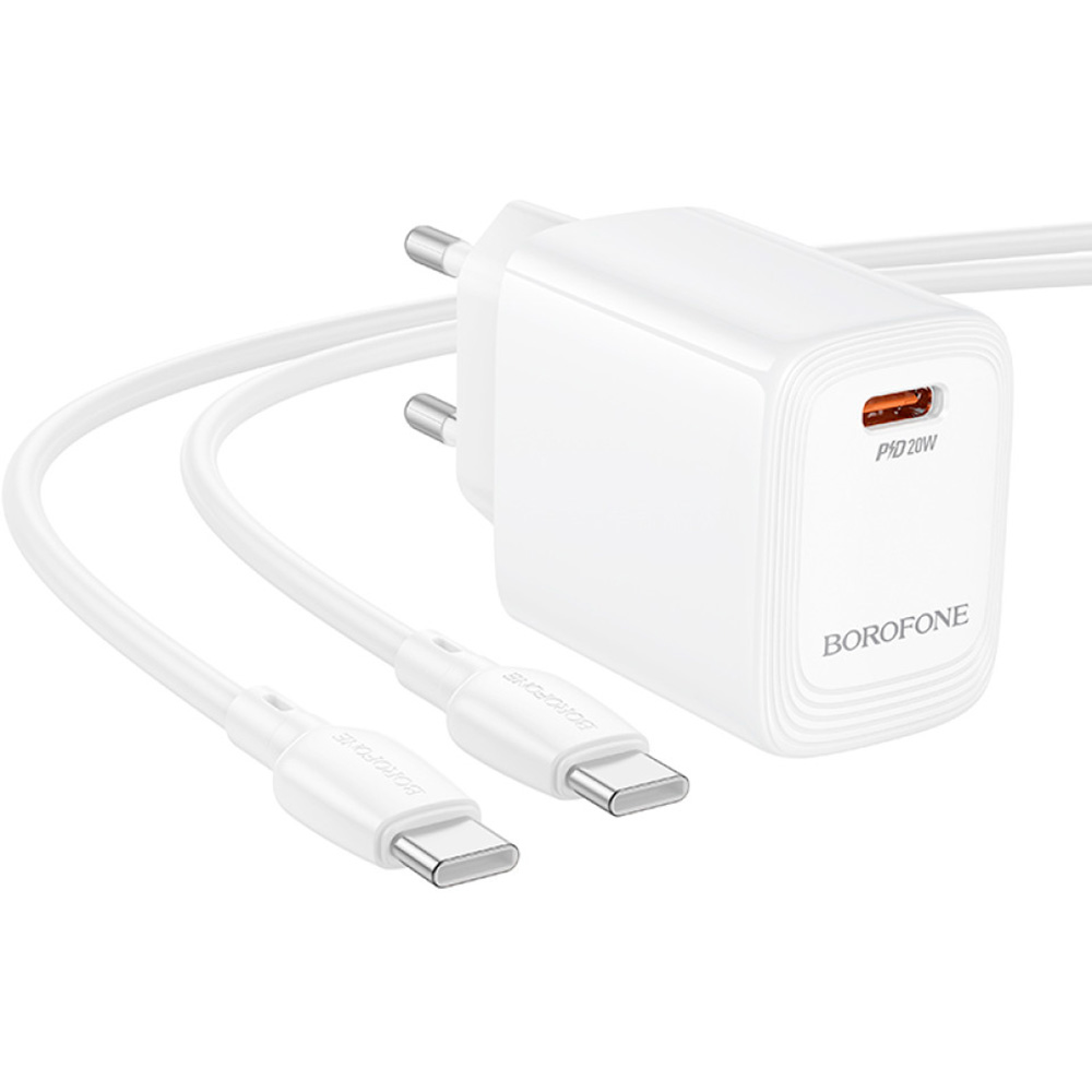 Зарядний пристрій BOROFONE BN26 Fuente 1xUSB-C, PD20W, QC3.0 White w/Type-C cable