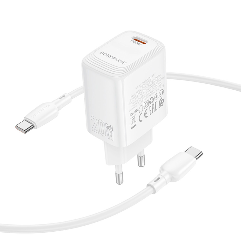 Зарядний пристрій BOROFONE BN26 Fuente 1xUSB-C, PD20W, QC3.0 White w/Type-C cable