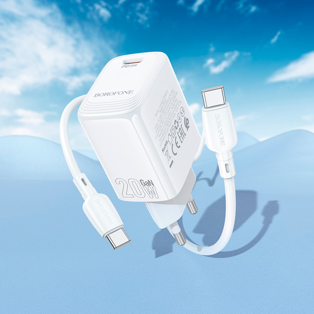 Зарядний пристрій BOROFONE BN26 Fuente 1xUSB-C, PD20W, QC3.0 White w/Type-C cable