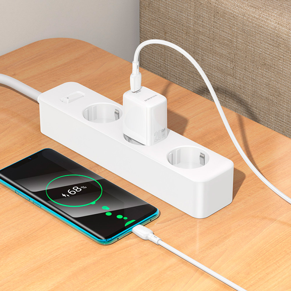 Зарядний пристрій BOROFONE BN26 Fuente 1xUSB-C, PD20W, QC3.0 White w/Type-C cable