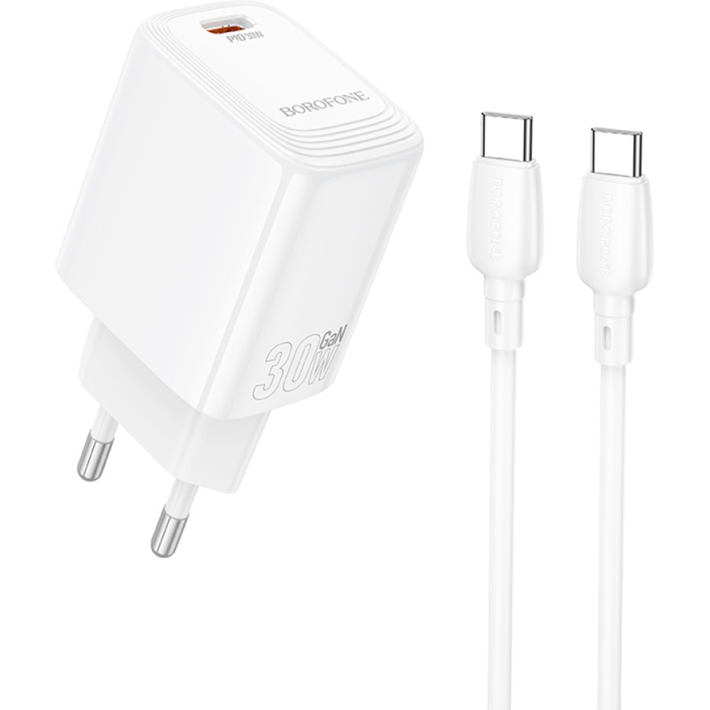 Зарядний пристрій BOROFONE BN28 Fuente GaN 1xUSB-C, PD30W, QC3.0 White w/Type-C cable