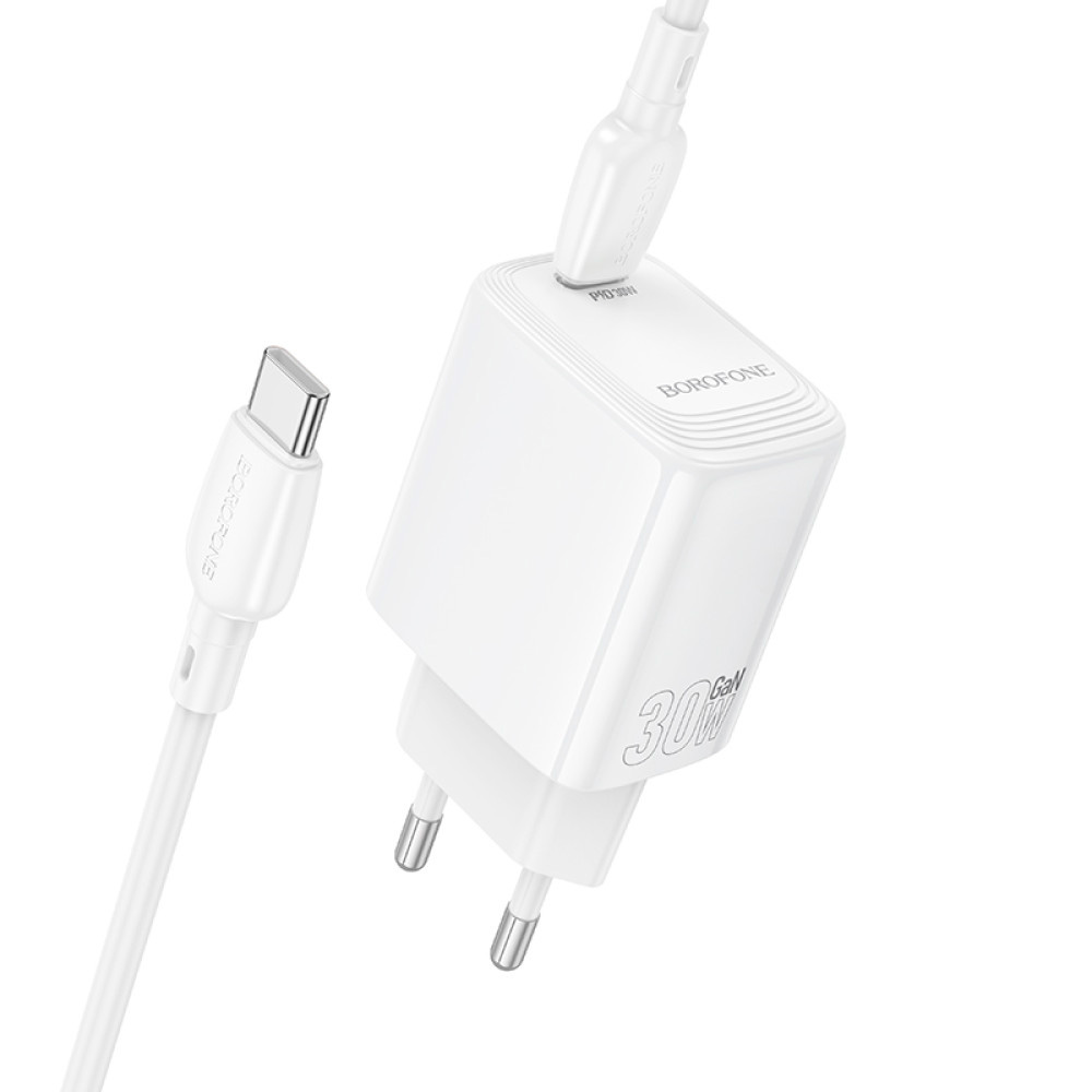 Зарядний пристрій BOROFONE BN28 Fuente GaN 1xUSB-C, PD30W, QC3.0 White w/Type-C cable