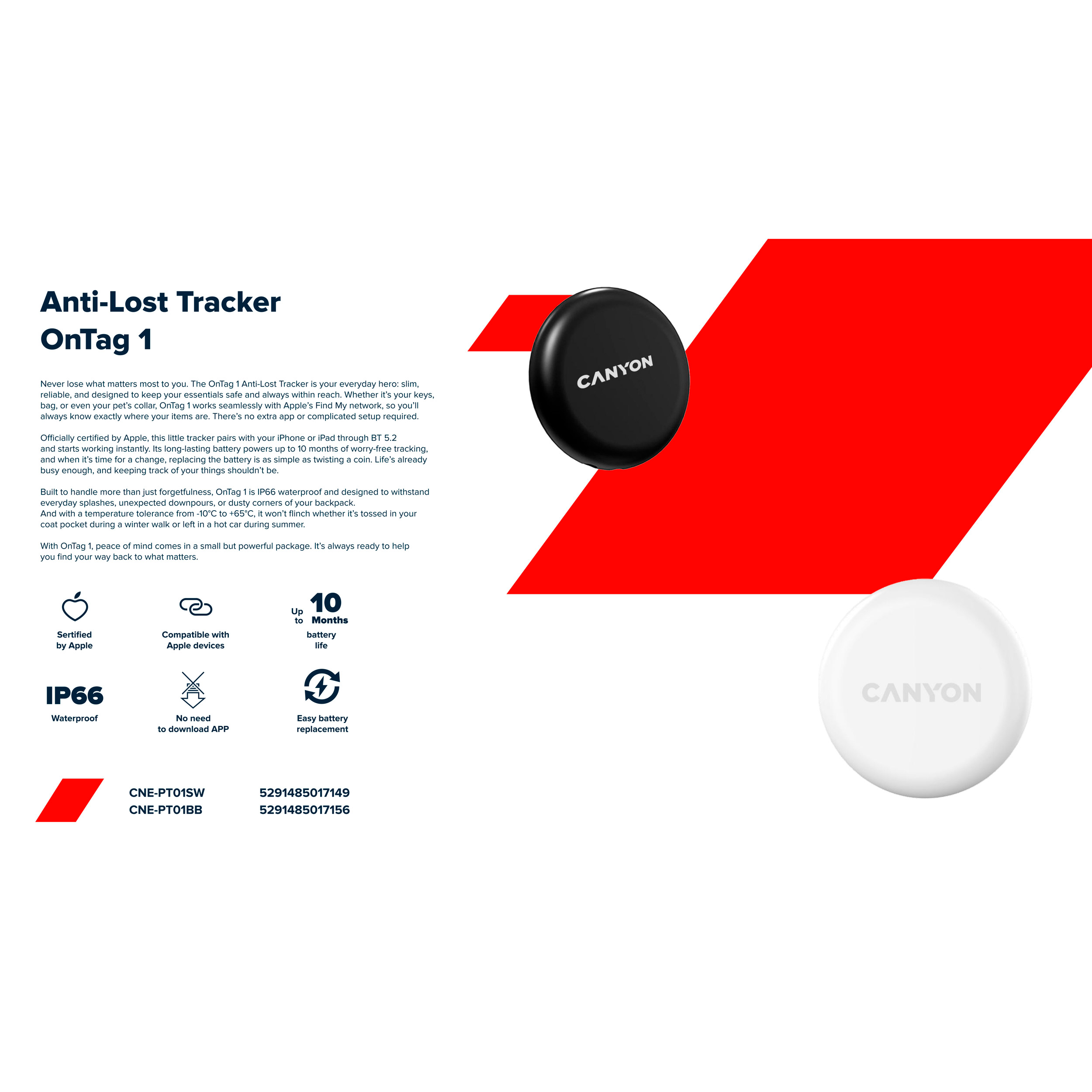 Поисковый брелок CANYON Smart Tag OnTag 1 iOS 4-Pack White
