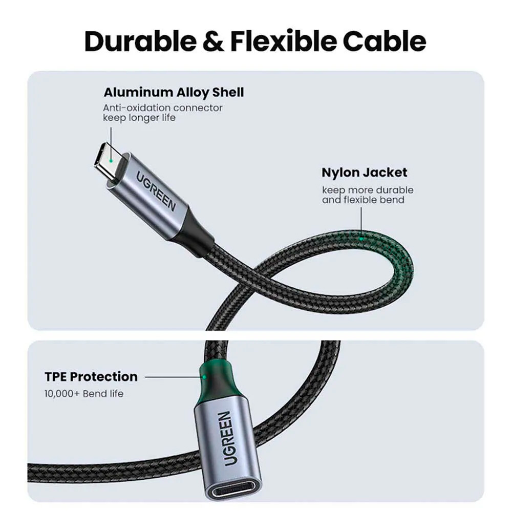 Кабель-подовжувач UGREEN US372 USB-C Male to USB-C Female Gen2 Extension Cable 0.5м Black (80810)