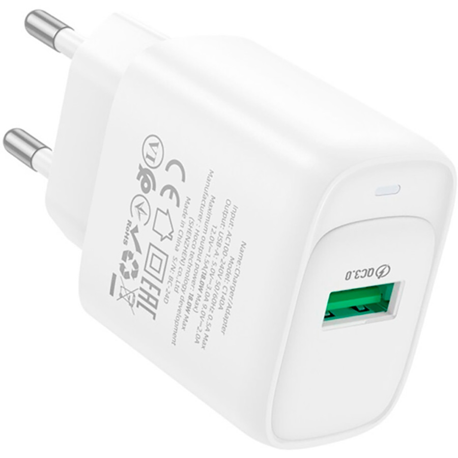 Зарядний пристрій HOCO C140A Smart 1xUSB-A, QC3.0, 18W White (6942007627795)