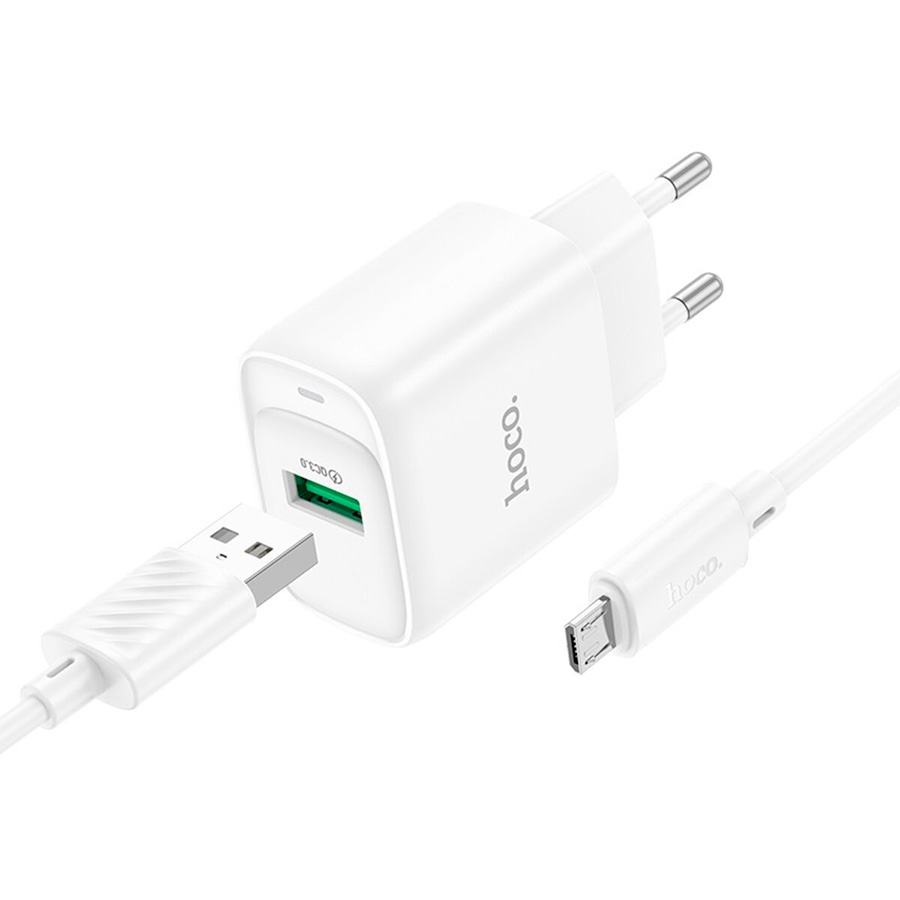 Зарядний пристрій HOCO C140A Smart 1xUSB-A, QC3.0, 18W White w/Micro-USB cable (6942007627818)