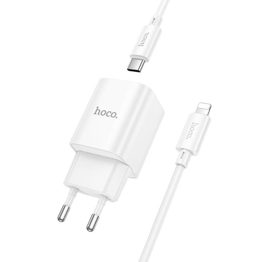 Зарядний пристрій HOCO C148A Charm 1xUSB-C, PD30W, QC3.0 White w/Type-C to Lightning cable (6942007630313)