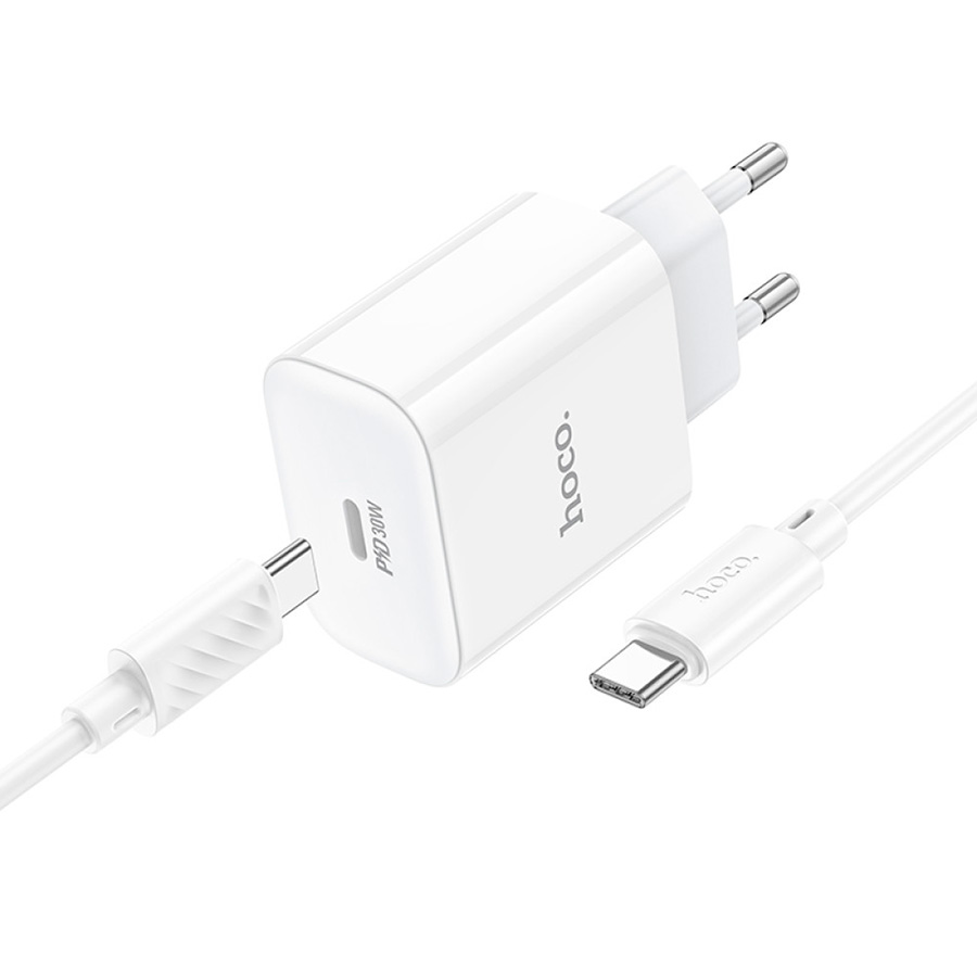 Зарядное устройство HOCO C76A Pro Speed Source 1xUSB-C PD30W White w/Type-C cable (6942007616324)
