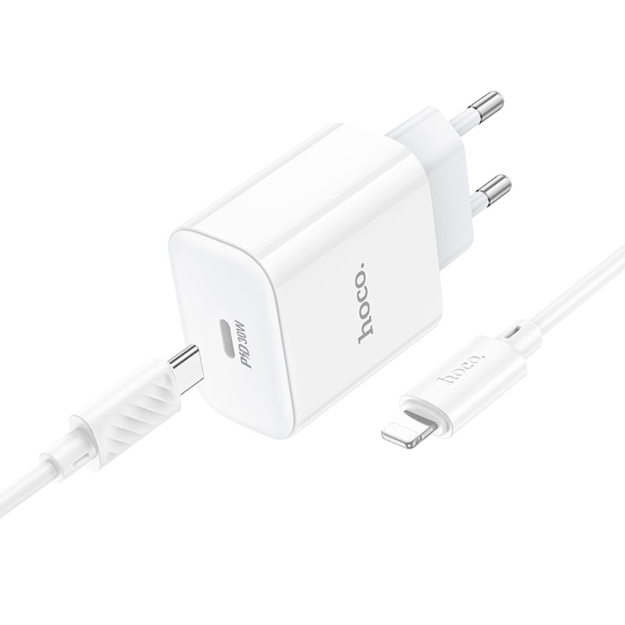 Зарядное устройство HOCO C76A Pro Speed Source 1xUSB-C PD30W White w/Type-C to Lightning cable (6942007616317)