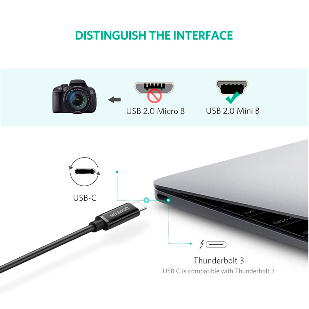 Кабель UGREEN US242 Type-C to Mini-USB 5-Pin 1м Black (50445)