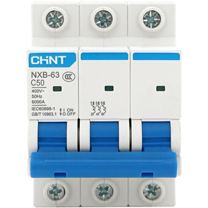 Выключатель автоматический CHINT NXB-63 C50 3p, 50А, C, 6кА