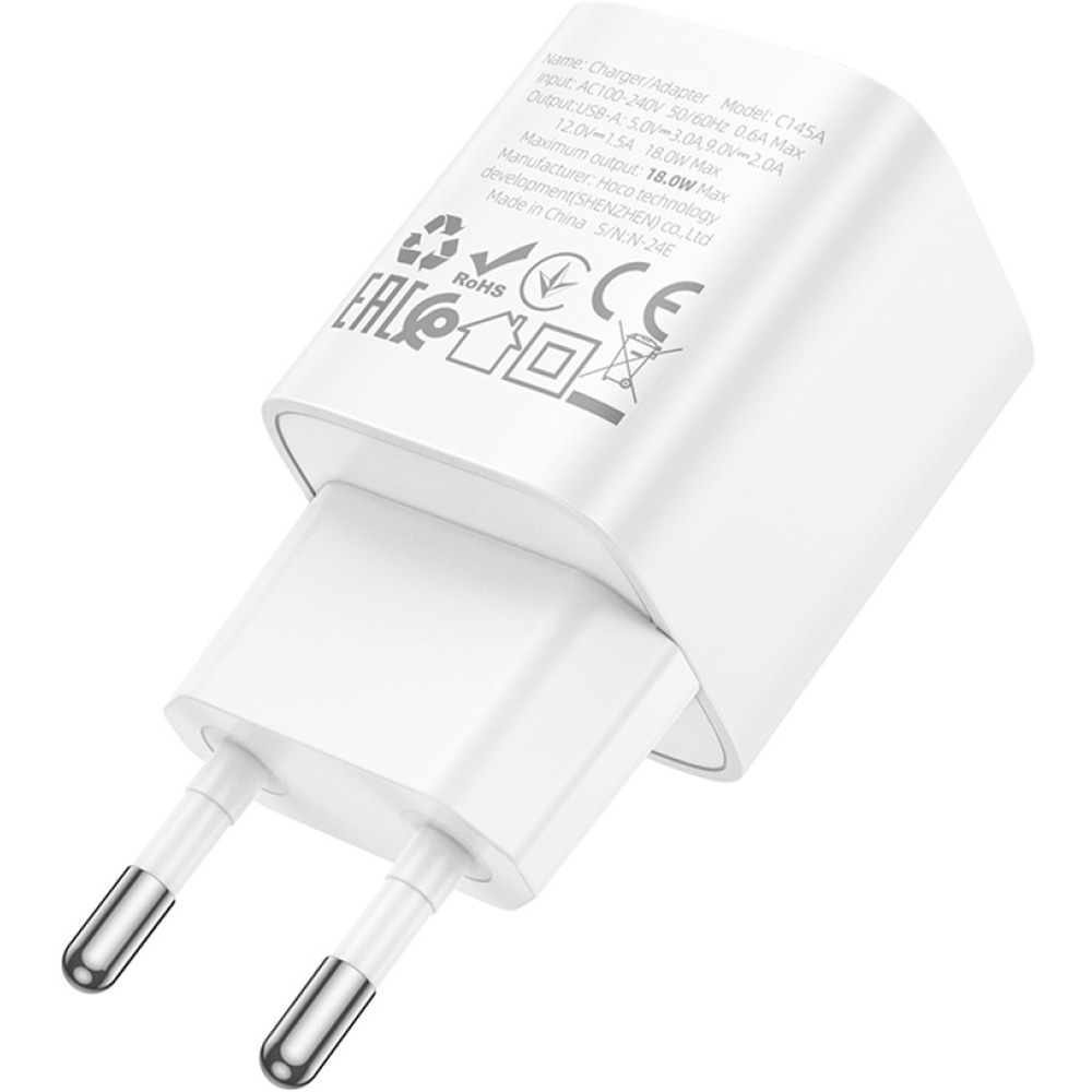 Зарядний пристрій HOCO C145A Charm 1xUSB-C, QC3.0 White (6942007630214)