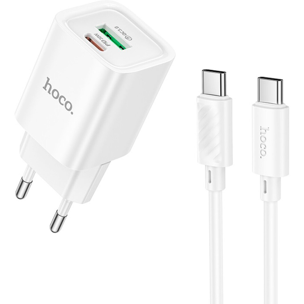 Зарядний пристрій HOCO C149A Charm 1xUSB-A, 1xUSB-C, PD30W, QC3.0 White w/Type-C cable (6942007630351)