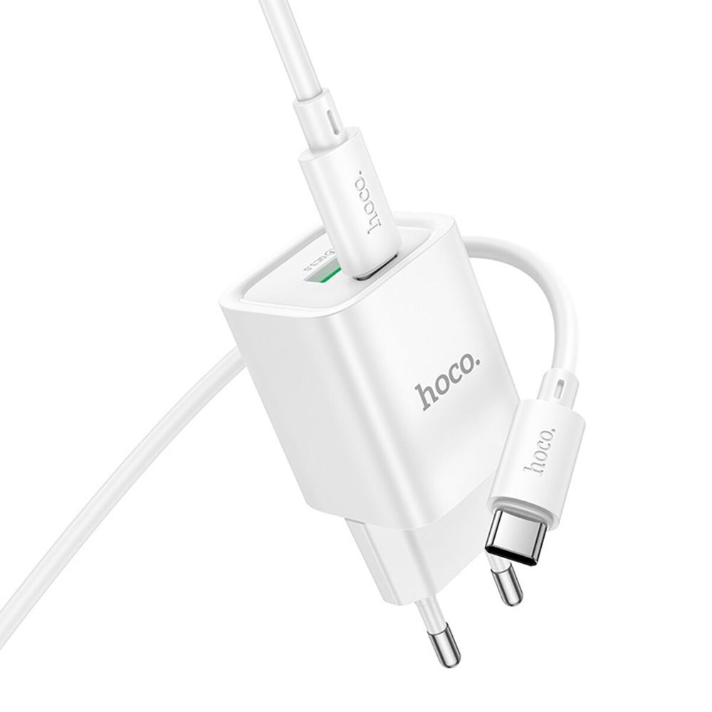 Зарядний пристрій HOCO C149A Charm 1xUSB-A, 1xUSB-C, PD30W, QC3.0 White w/Type-C cable (6942007630351)
