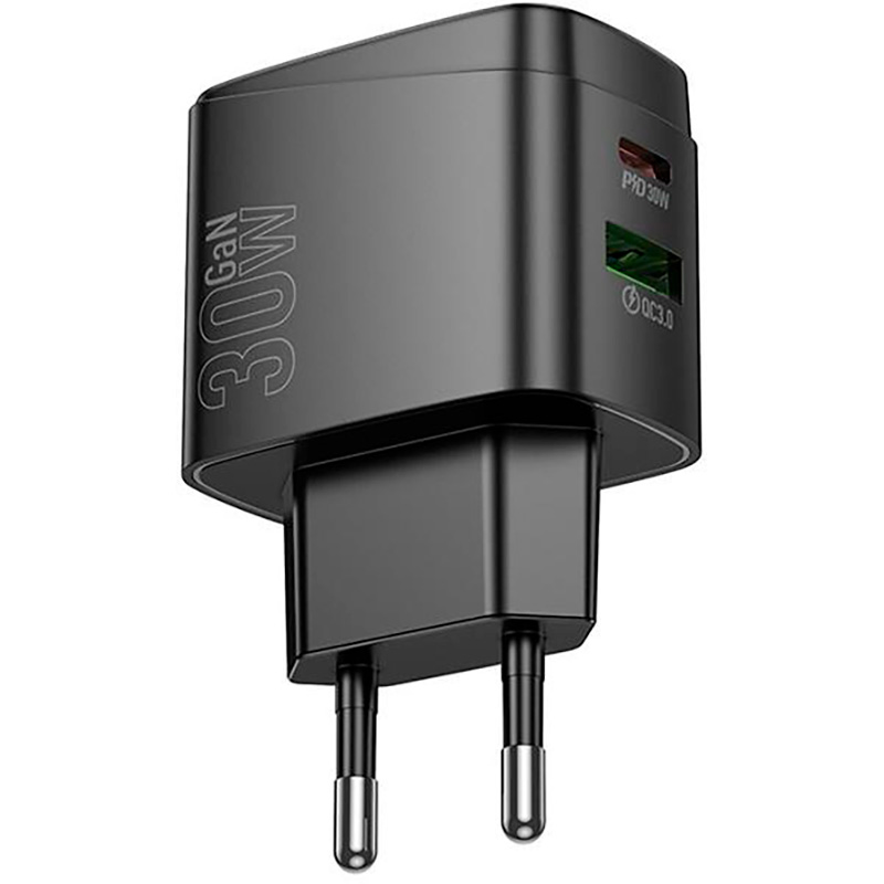 Зарядний пристрій HOCO CS61A Bright 1xUSB-A, 1xUSB-C, PD30W, QC3.0 Black (6942007638425)