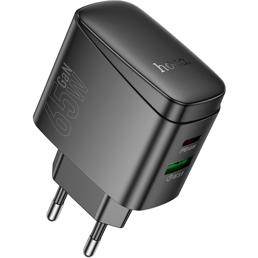 Зарядний пристрій HOCO CS63A Bright GaN 1xUSB-A, 1xUSB-C, PD65W, QC3.0 Black (6942007638470)