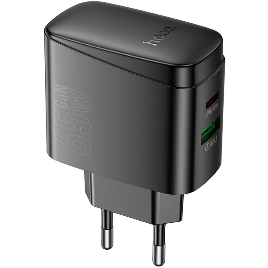 Зарядний пристрій HOCO CS63A Bright GaN 1xUSB-A, 1xUSB-C, PD65W, QC3.0 Black (6942007638470)