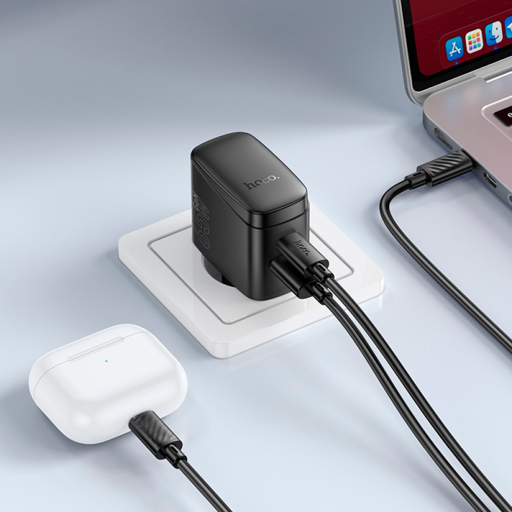 Зарядний пристрій HOCO CS63A Bright GaN 1xUSB-A, 1xUSB-C, PD65W, QC3.0 Black (6942007638470)
