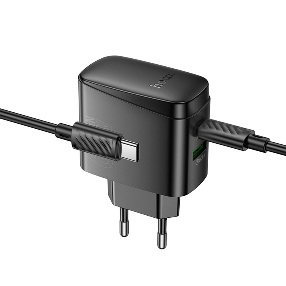 Зарядний пристрій HOCO CS63A Bright GaN 1xUSB-A, 1xUSB-C, PD65W, QC3.0 Black w/Type-C cable (6942007638487)