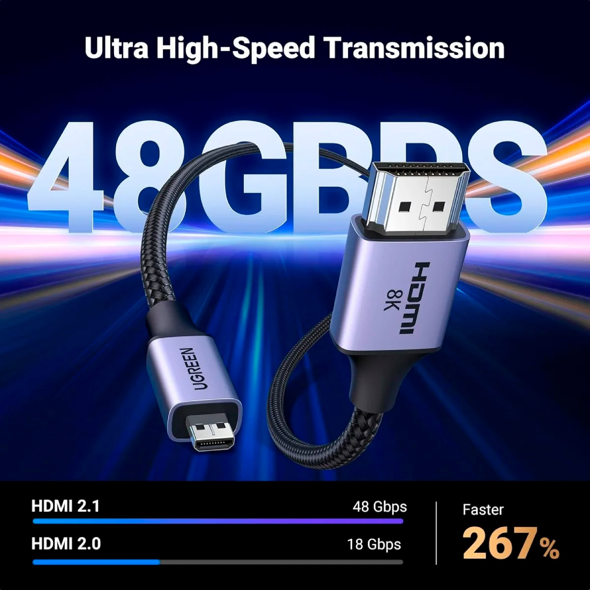 Кабель UGREEN HD164 HDMI - Micro-HDMI v2.1 1м Black (15516)