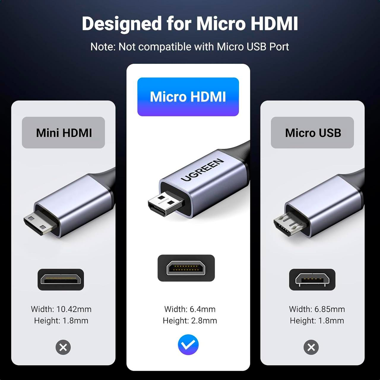 Кабель UGREEN HD164 HDMI - Micro-HDMI v2.1 2м Black (15517)