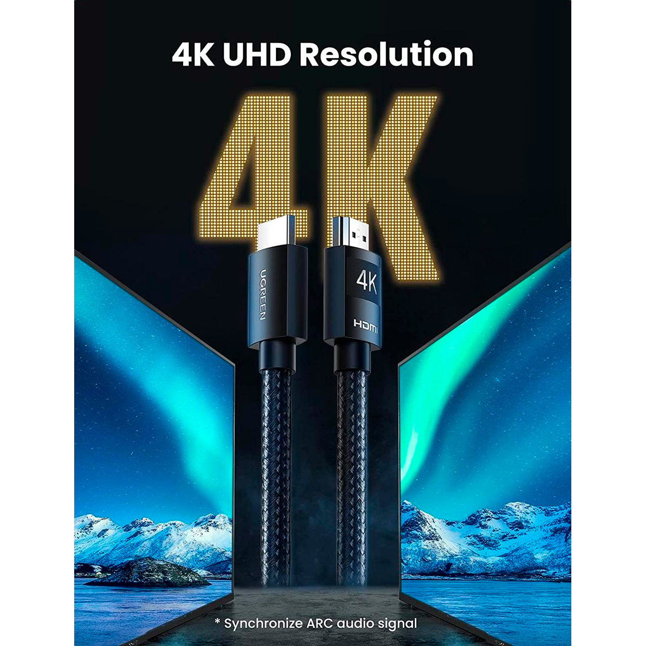 Кабель UGREEN HD119 4K HDMI Cable Braided HDMI v2.0 10м Black (40104)
