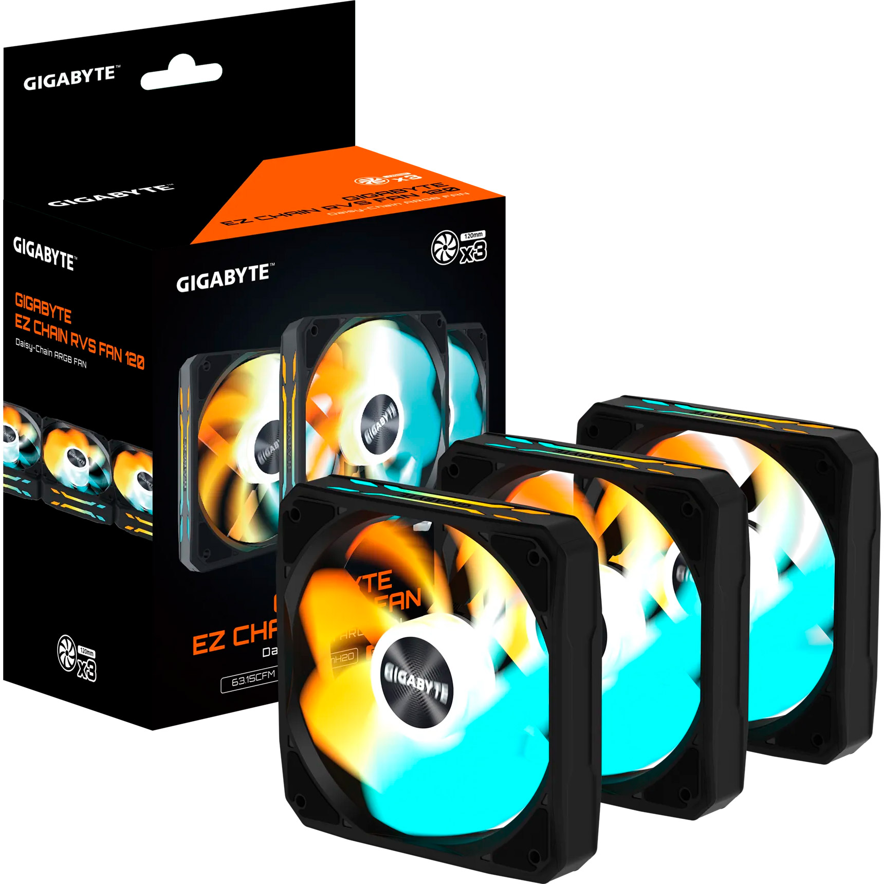 Комплект вентиляторов GIGABYTE EZ Chain RVS Fan 120 Black 3-Pack