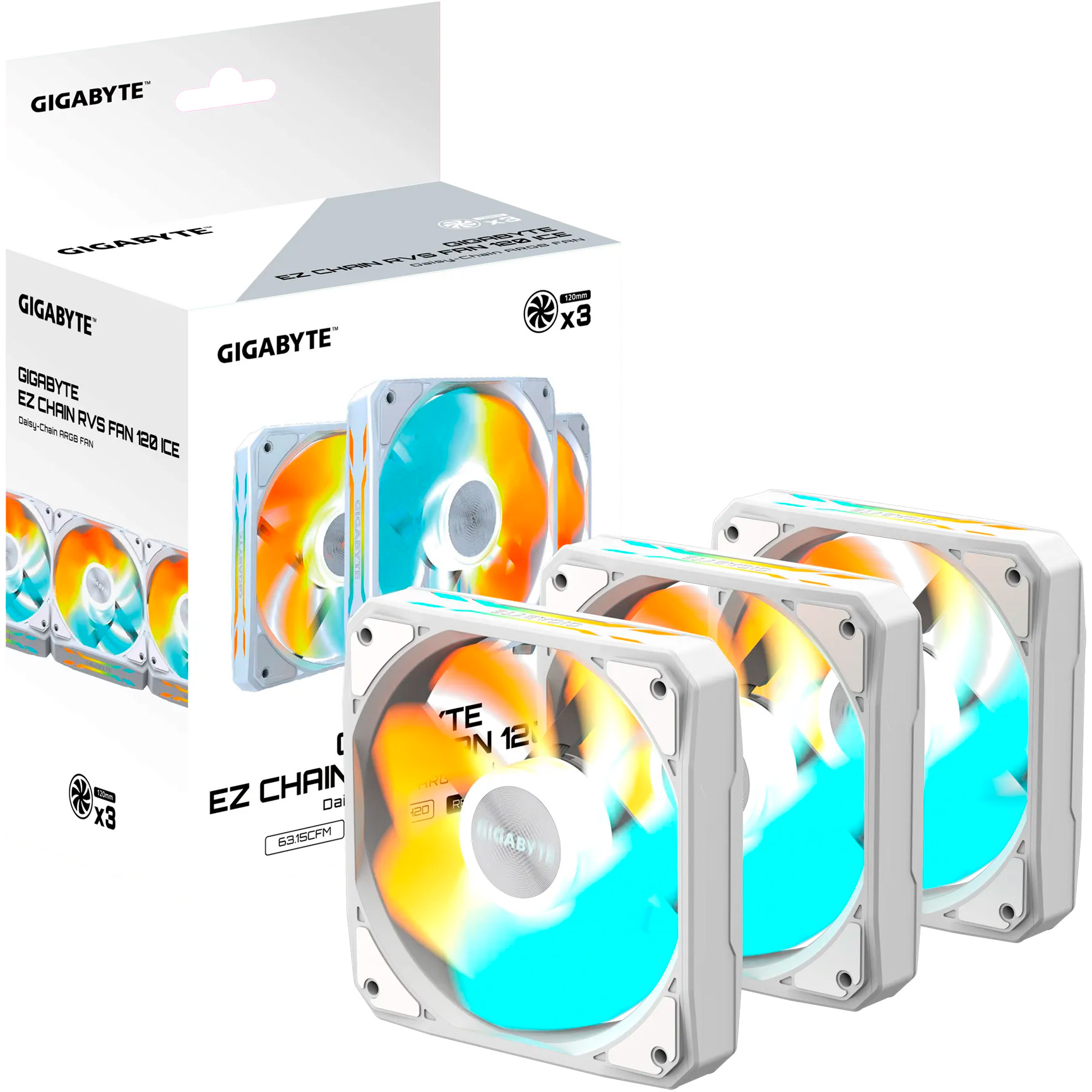 Комплект вентиляторов GIGABYTE EZ Chain RVS Fan 120 Ice White 3-Pack