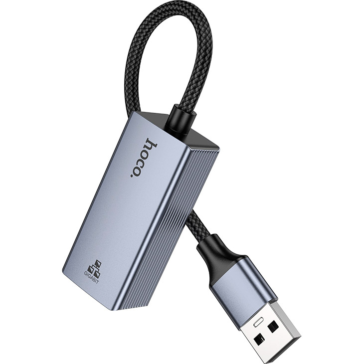 Мережевий адаптер HOCO UA37 USB Ethernet Adapter Metal Gray