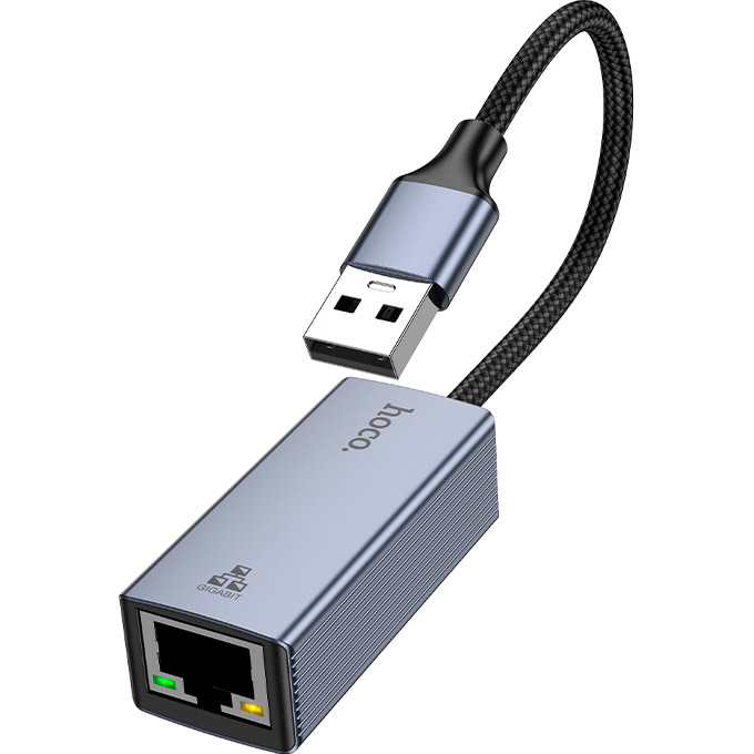 Мережевий адаптер HOCO UA37 USB Ethernet Adapter Metal Gray