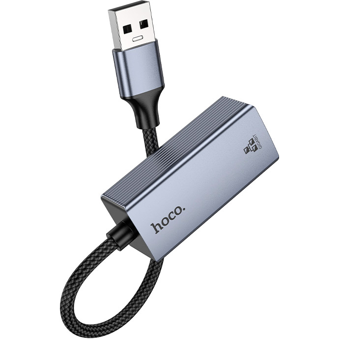Мережевий адаптер HOCO UA37 USB Ethernet Adapter Metal Gray