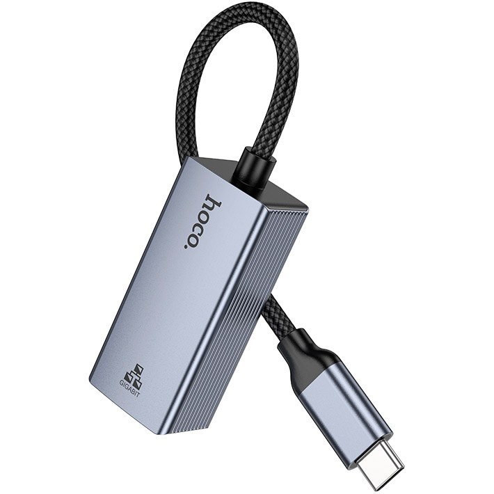 Сетевой адаптер HOCO UA37 Type-C Ethernet Adapter Metal Gray