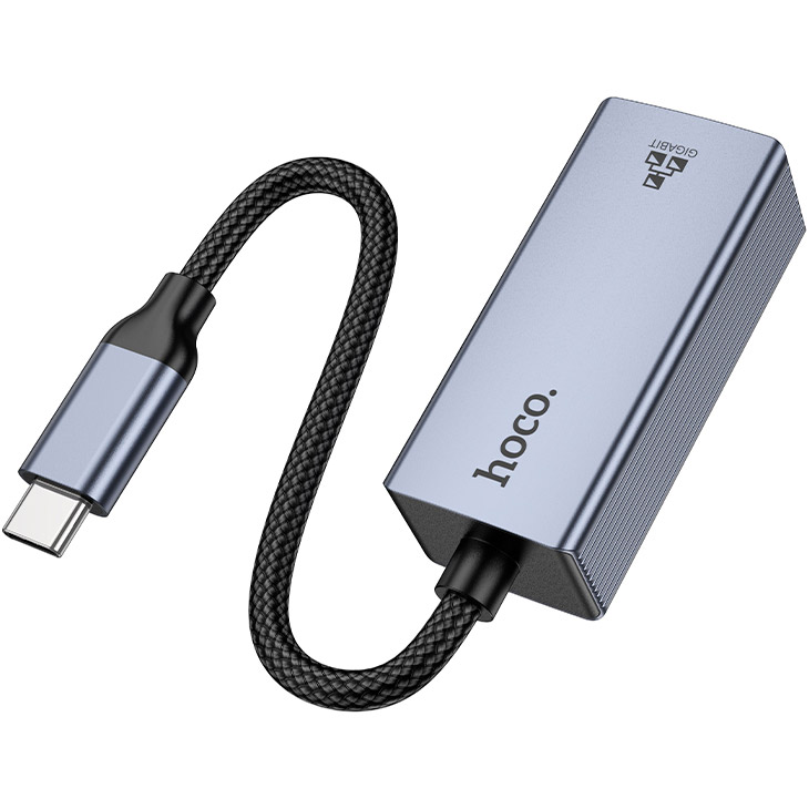 Сетевой адаптер HOCO UA37 Type-C Ethernet Adapter Metal Gray