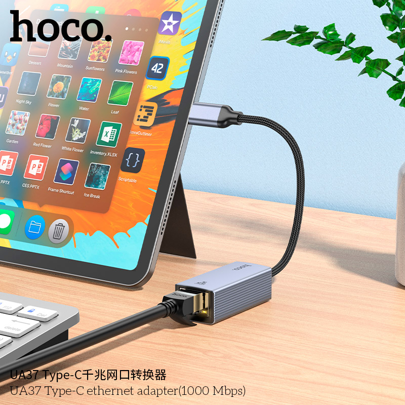 Сетевой адаптер HOCO UA37 Type-C Ethernet Adapter Metal Gray