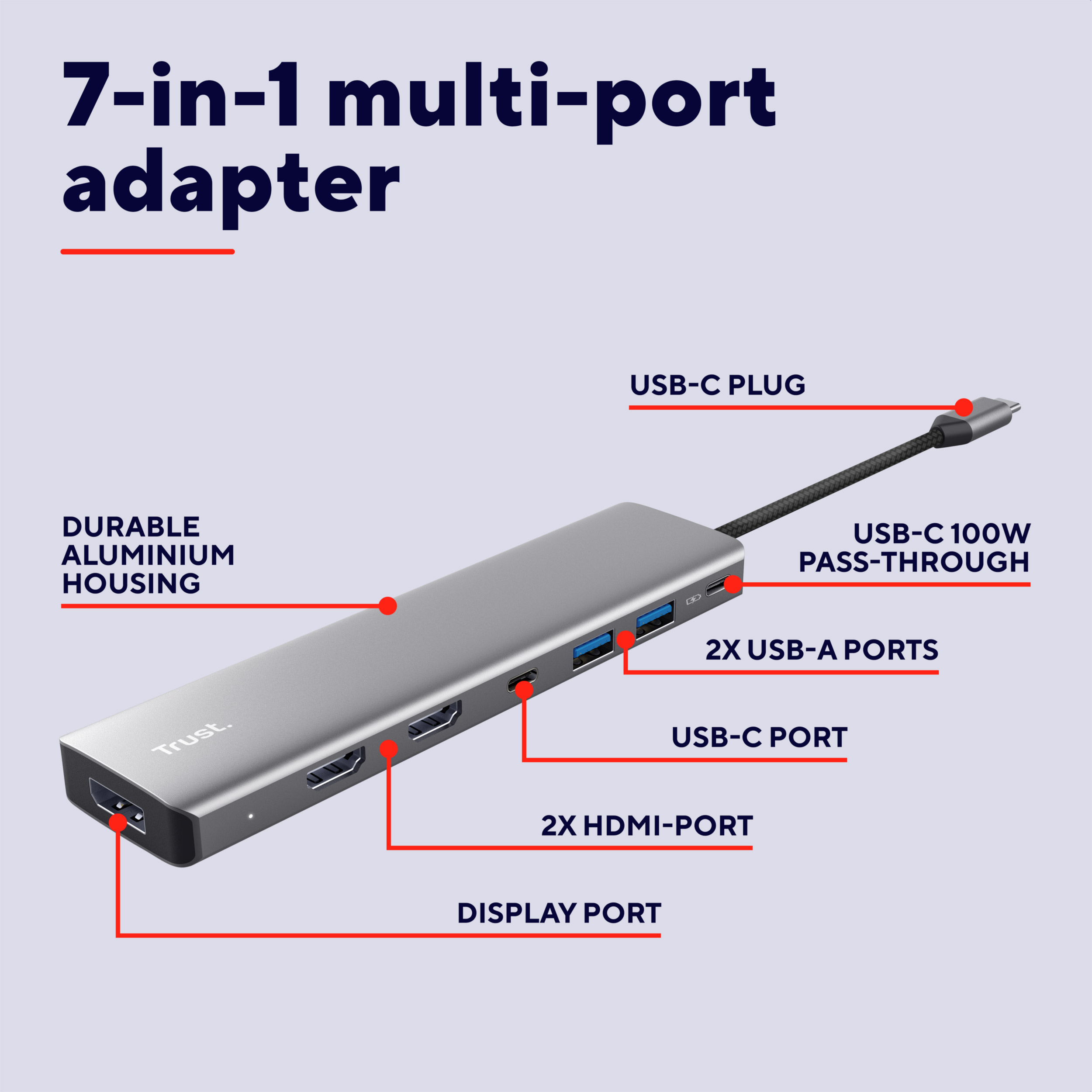 Порт-реплікатор TRUST Dalyx 7-in-1 USB-C Multi-port Adapter (25661)