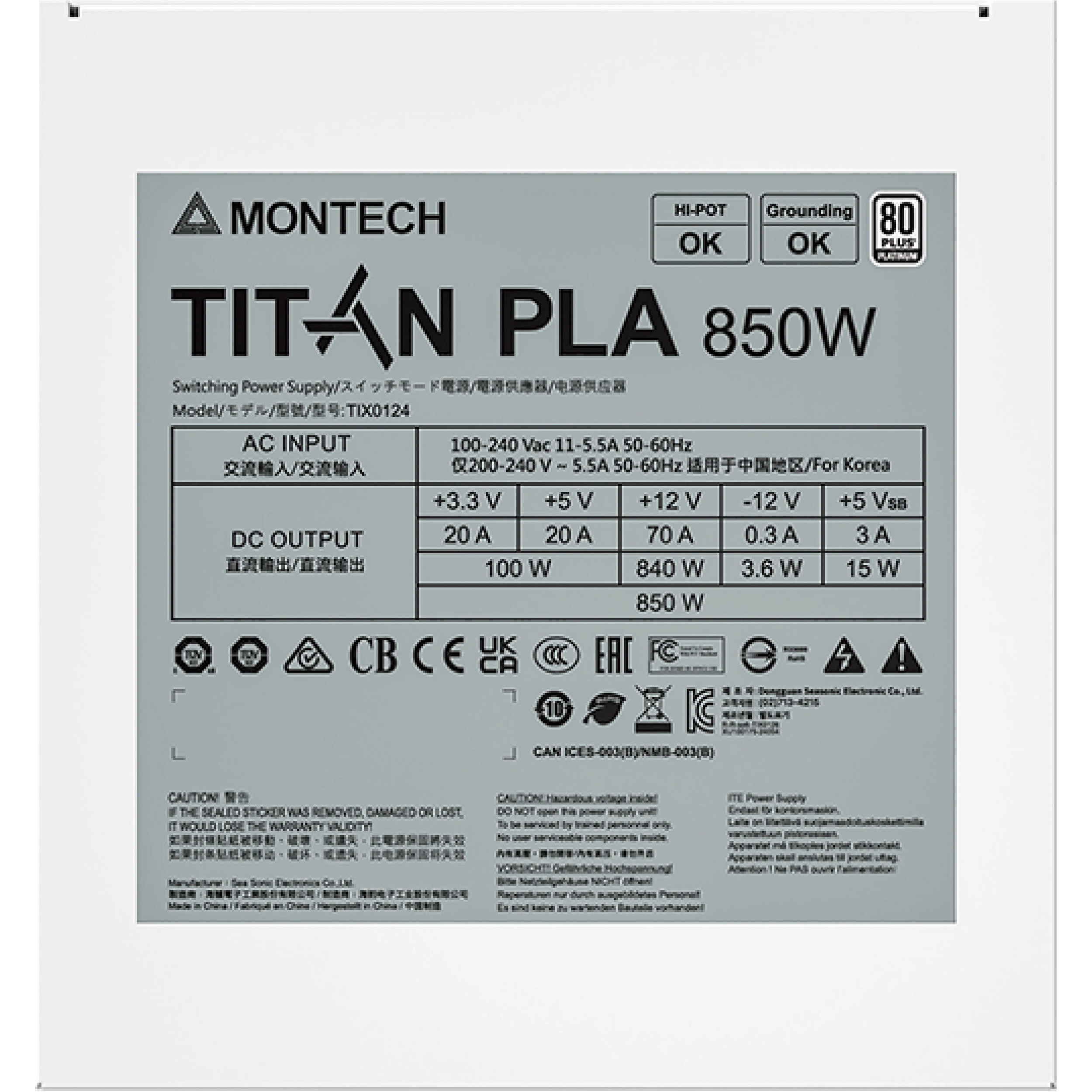 Блок питания 850W MONTECH Titan PLA 850 White
