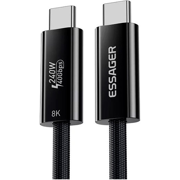 Кабель ESSAGER PD240W Type-C Fast Charging Cable USB4.0 1м Black (EXCTT4-PL01-P)
