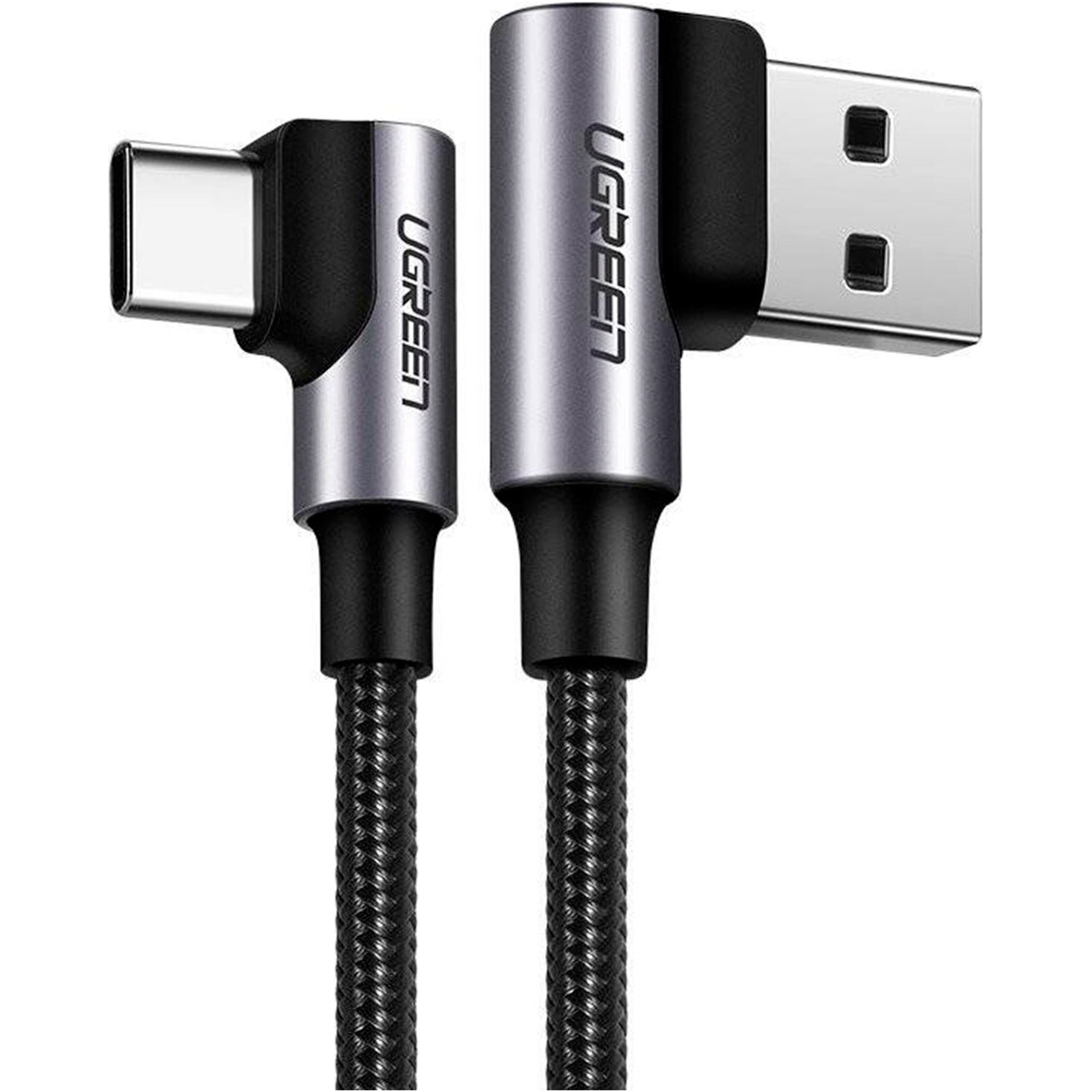 Кабель UGREEN US176 Angled USB 2.0 to Angled USB Type-C Cable Nickel Plating Aluminum Shell 3A 3м Black (70875)