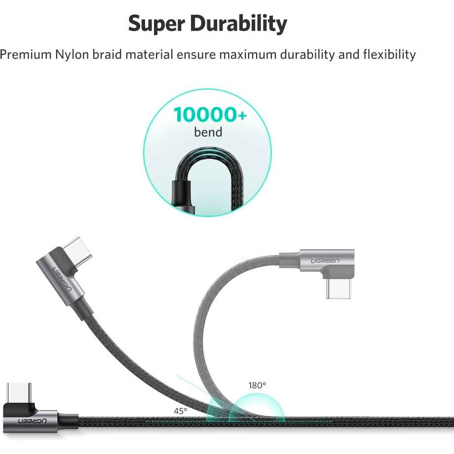 Кабель UGREEN US176 Angled USB 2.0 to Angled USB Type-C Cable Nickel Plating Aluminum Shell 3A 3м Black (70875)