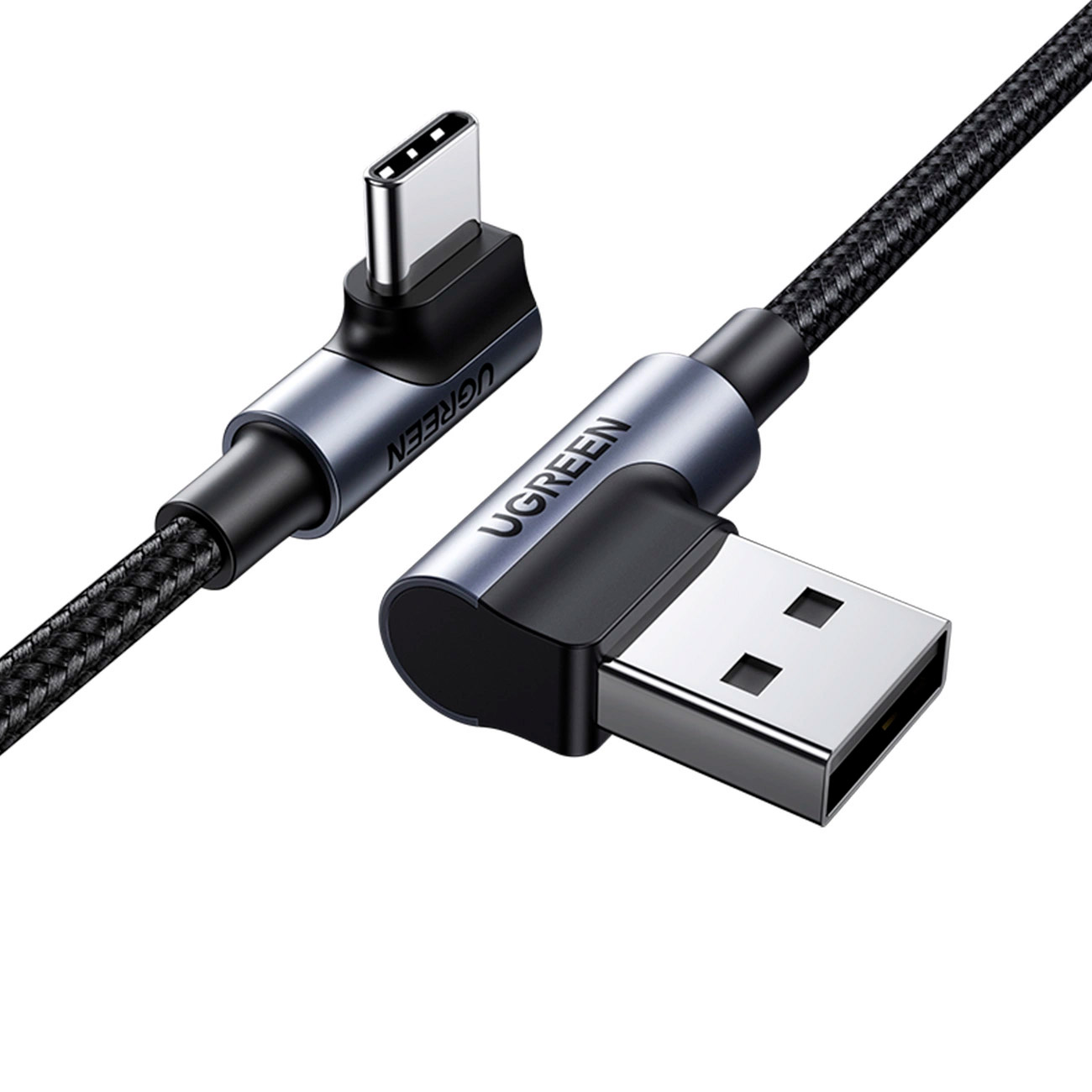 Кабель UGREEN US176 Angled USB 2.0 to Angled USB Type-C Cable Nickel Plating Aluminum Shell 3A 3м Black (70875)