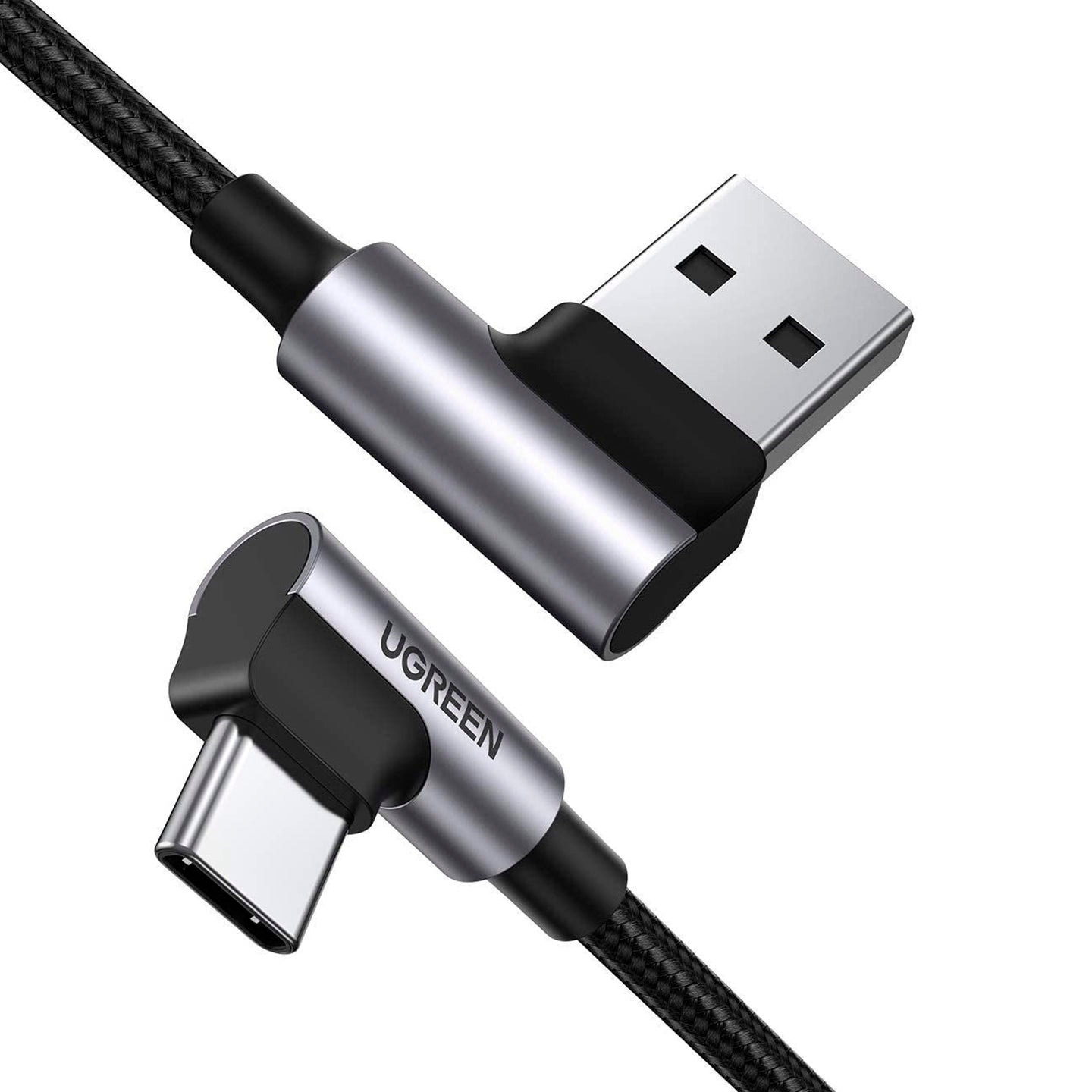 Кабель UGREEN US176 Angled USB 2.0 to Angled USB Type-C Cable Nickel Plating Aluminum Shell 3A 3м Black (70875)